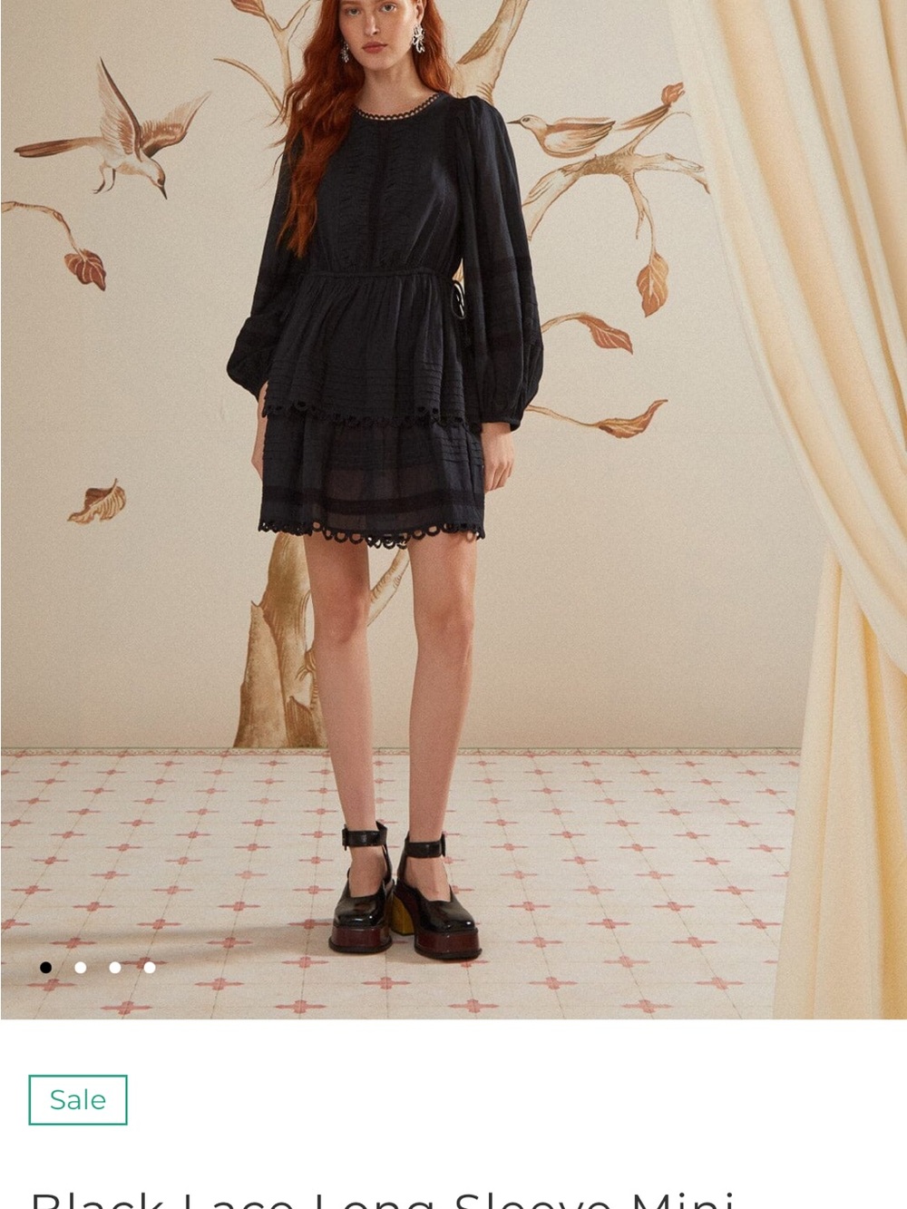 FARM Rio Black Lace Mini Dress with Balloon Sleeves